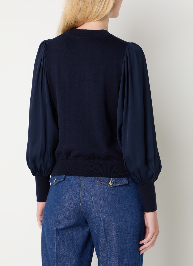 LKBennett Erica fine-knit top in wool blend with balloon sleeves