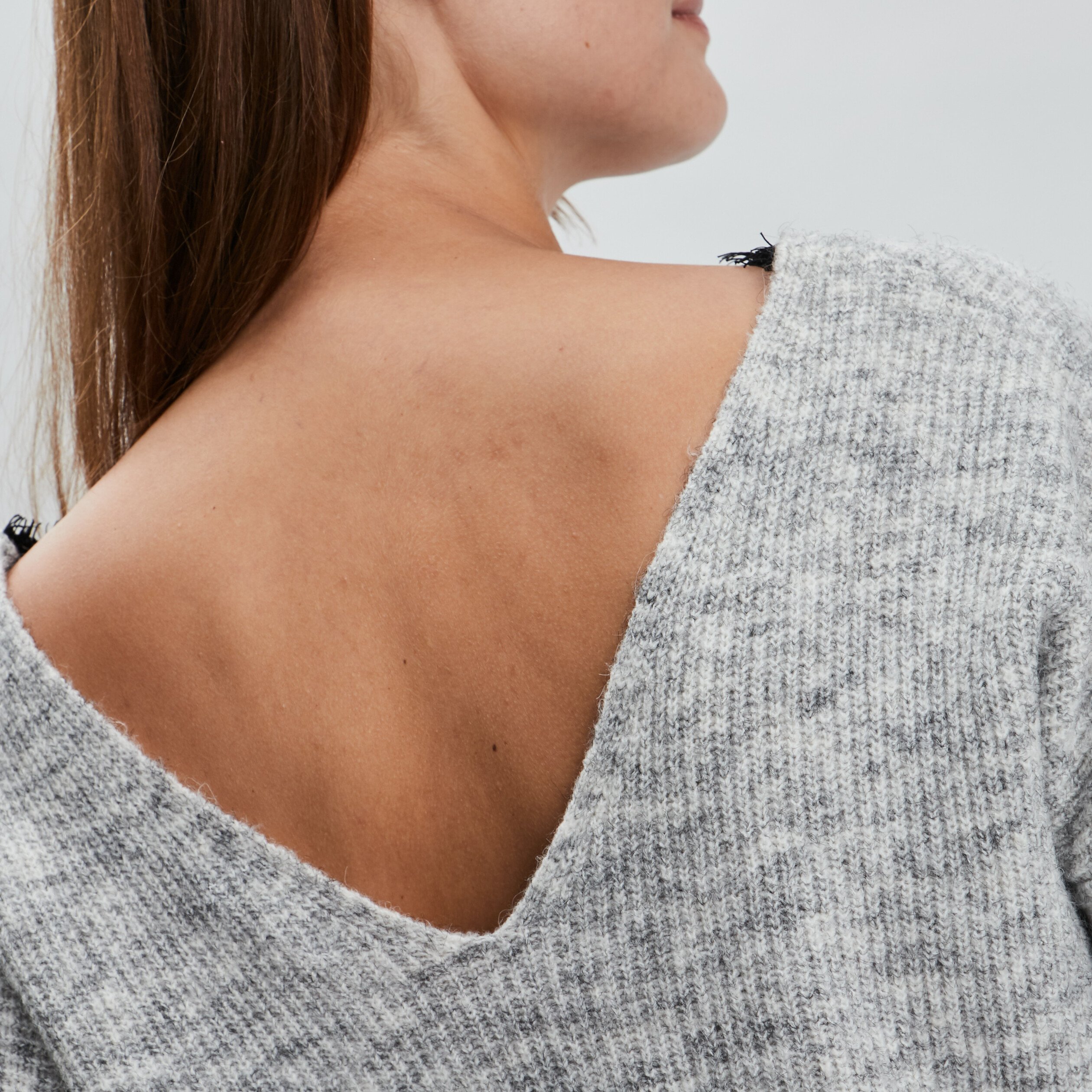 Pull avec détails dentelle gris femme | La Halle