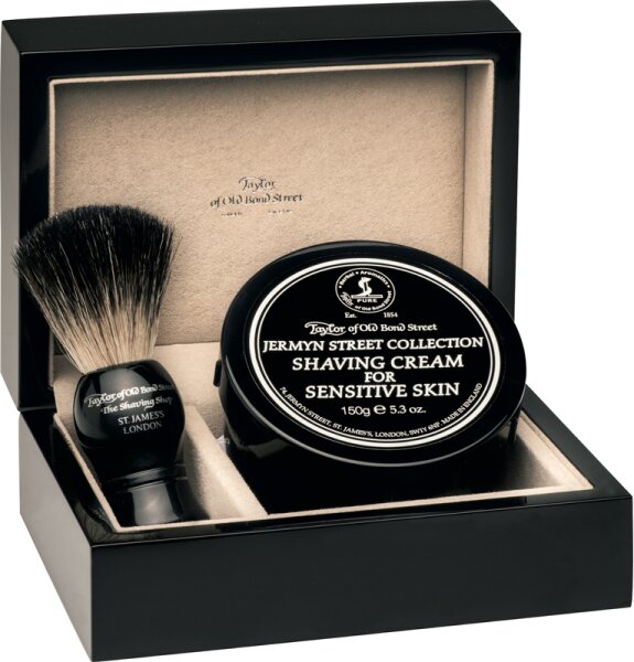 Taylor of Old Bond Street Jermyn Street Collection Super Lacquered Wooden Gift Box, Brush & Cream Rasierset