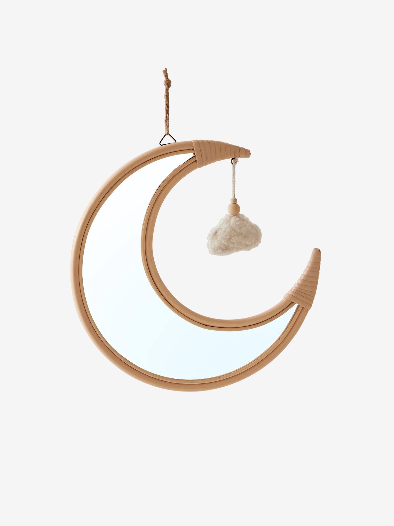 Vertbaudet Kinderzimmer Spiegel aus Rattan, Mond & Wolke - beige
