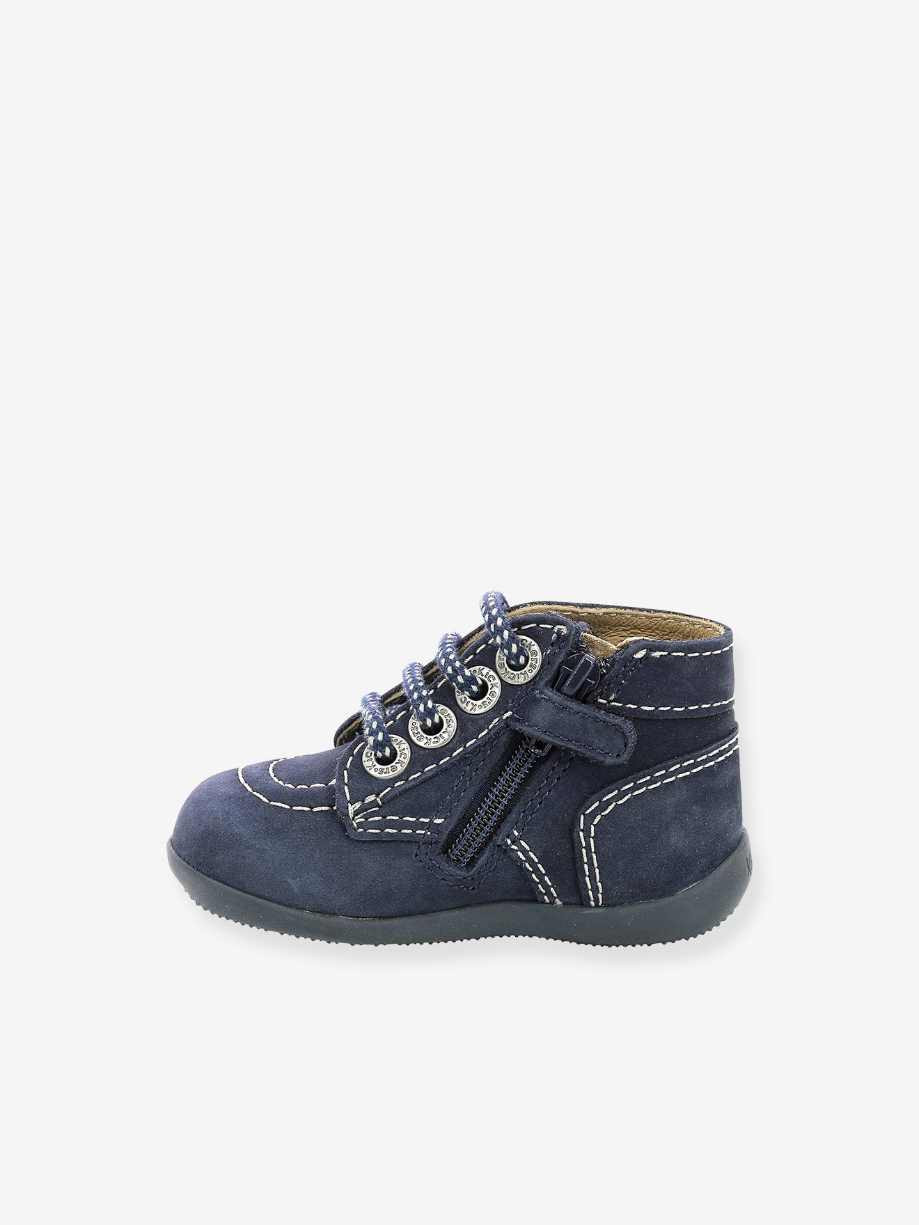 Bottillons cuir bébé Bonzip 2 KICKERS® 1ers pas camel jaune blanc