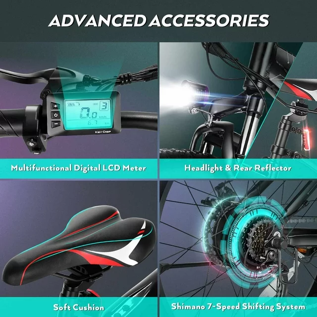 Gocio 26 4.0 Fat Tire Electric Bike for Adults, 500W Adults E Bike, 48V 13Ah Removable Li-Ion Battery, Professional 7-Speed
