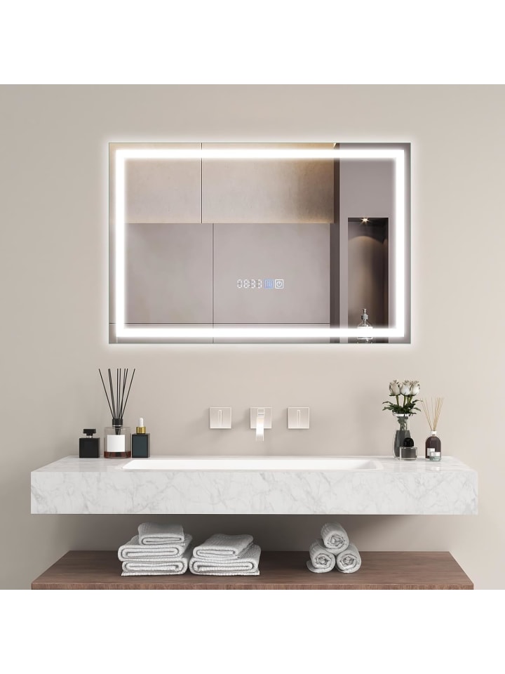 COSTWAY Badspiegel LED 3000-6000K mit Zeitanzeige & Speicherfunktion in Silber günstig kaufen onesize