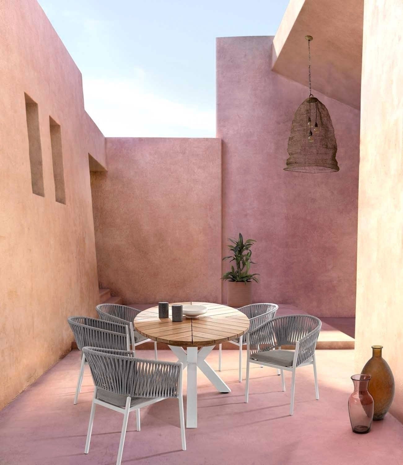 Bizzotto Gartenstuhl FLORENCIA, Hellgrau, Weiß, Aluminium, Tetoron, (1 St), Stapelbar, mit Sitzkissen