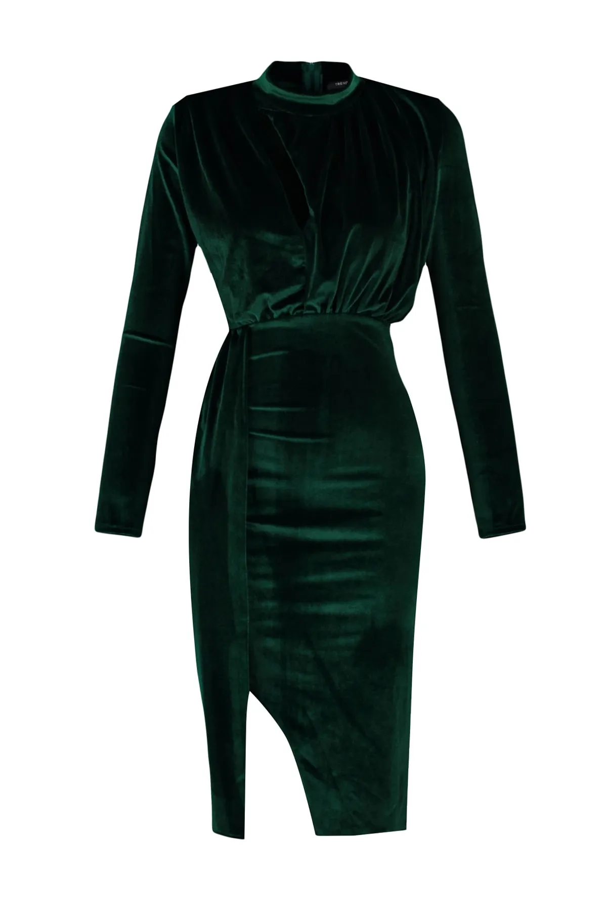 Trendyol Collection  Smaragdgrünes, detailliertes, drapiertes Samt-Abendkleid TPRAW23EL00202