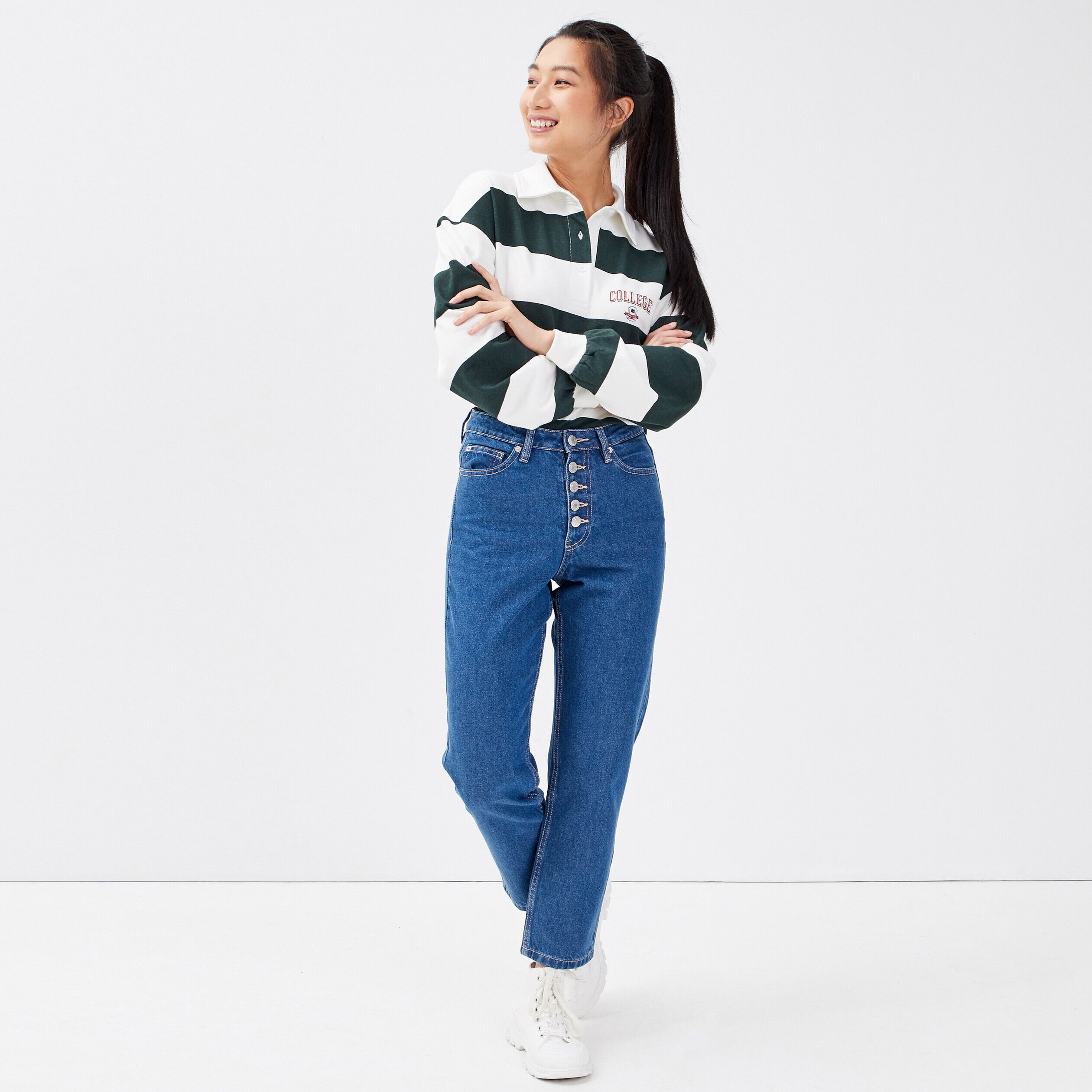 Jeans regular boutonné 7/8ème denim double stone femme | Cache Cache