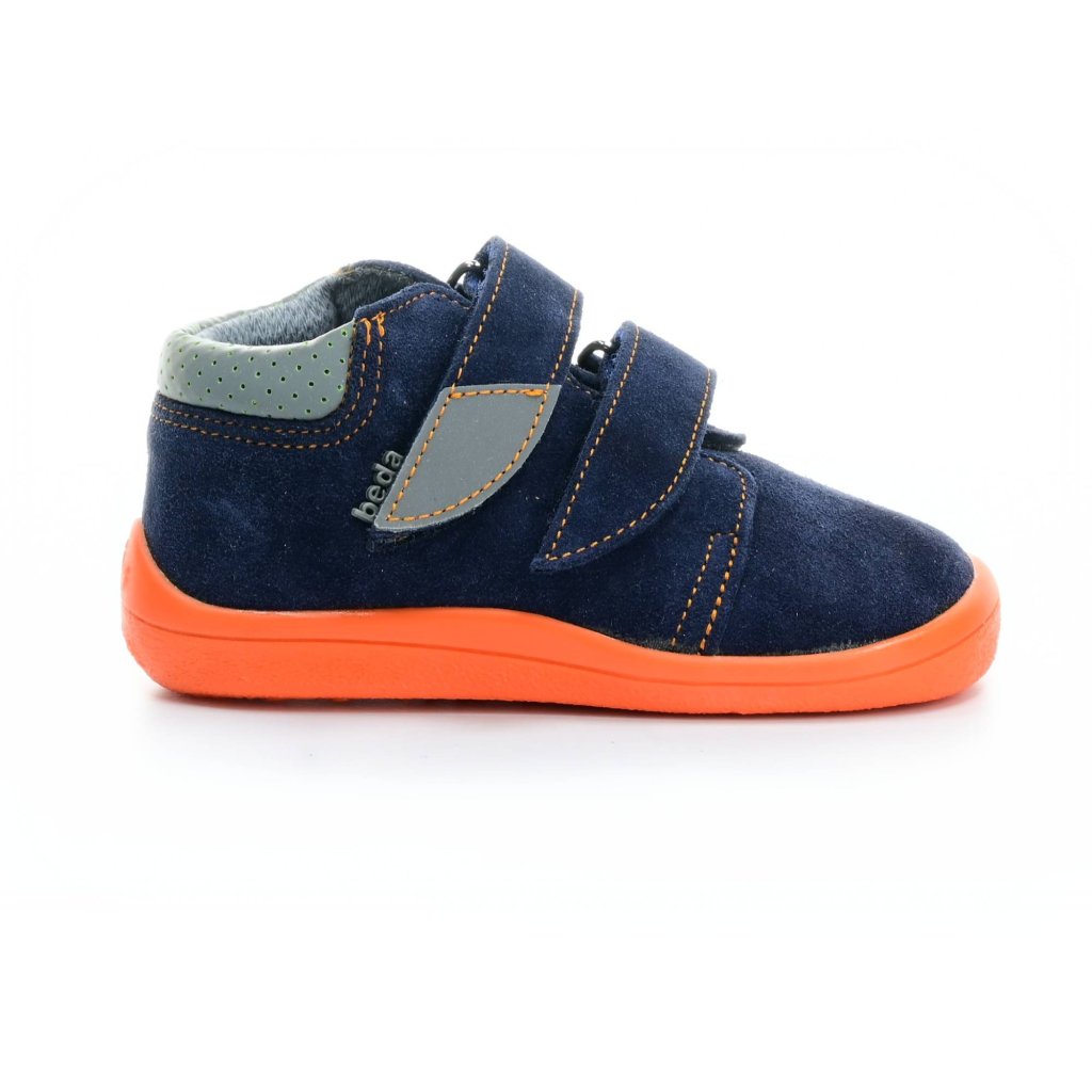 Beda Mandarine mit Membran und Hinterkappe (BF 0001/W/M/OP) dunkel blaue Barfuß-Stiefeletten
