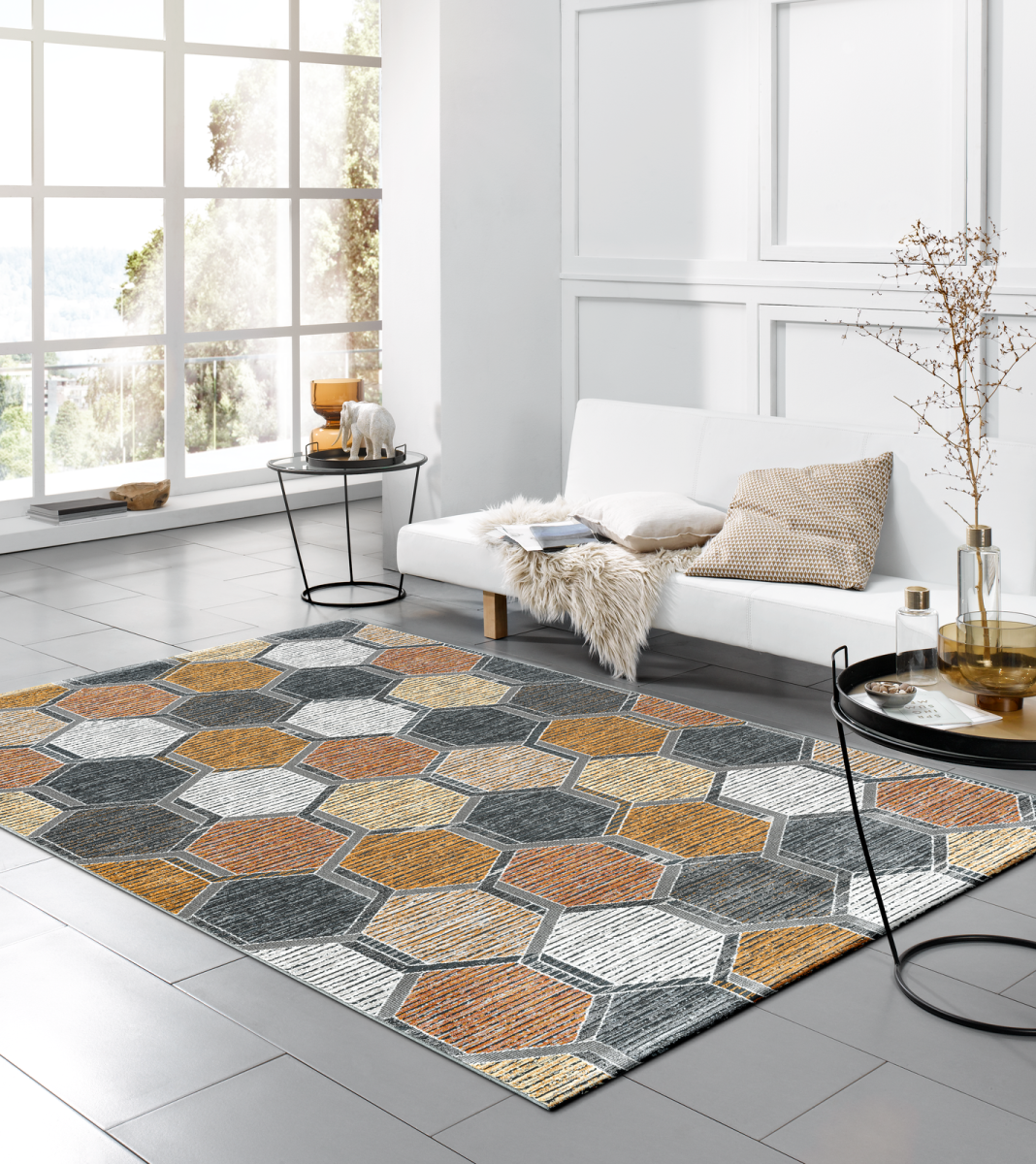 Webteppich Samaria Dunkelgrau-Gold-Orange 80 x 150 cm