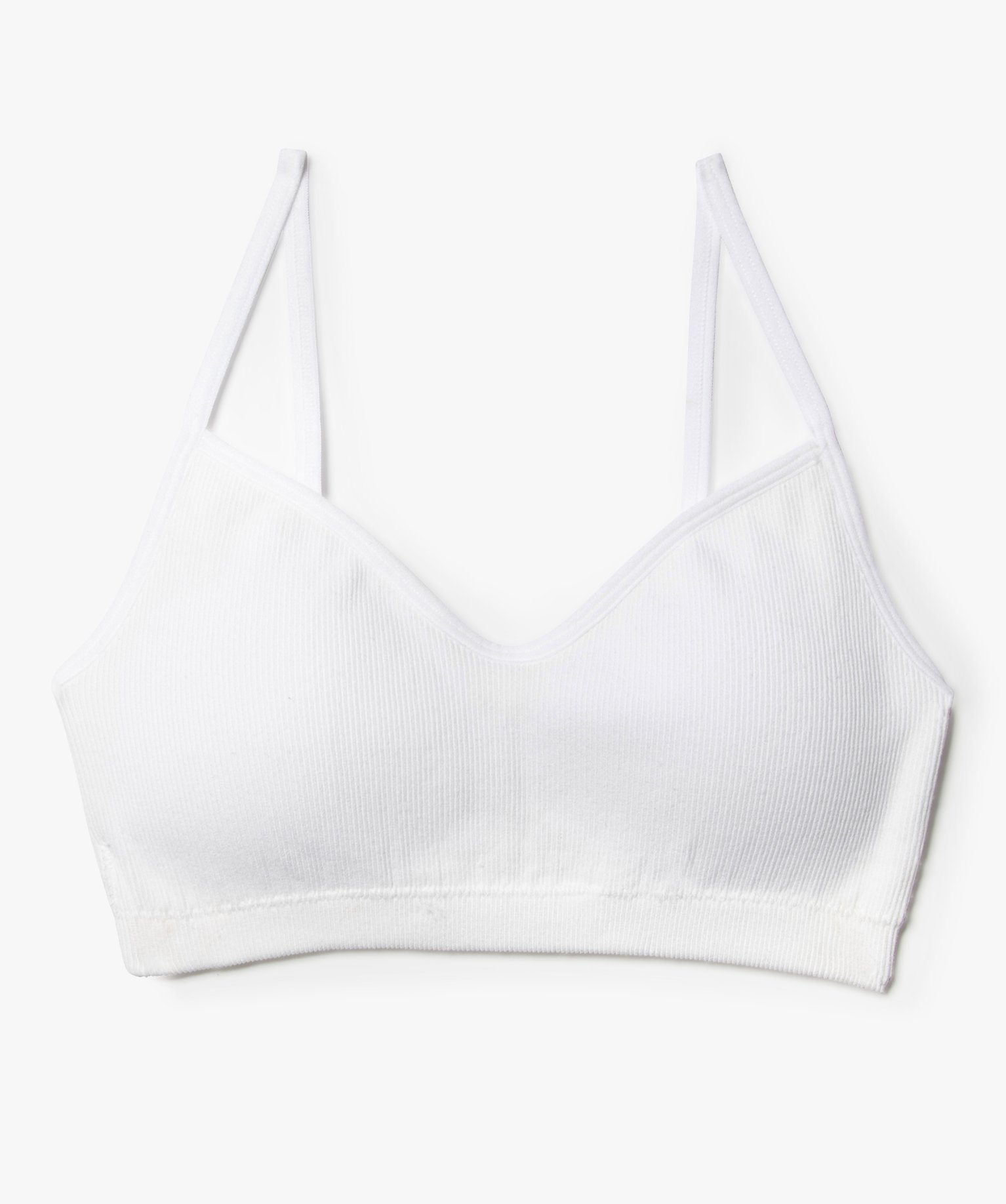Brassière à fines bretelles en maille ctelée avec mouss... blanc | GEMO