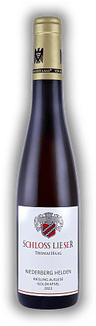 Schloss Lieser, Niederberg Helden, Riesling Auslese Goldkapsel, edelsüß, 2022, Mosel  Schloss Lieser, Niederberg Helden, Riesling Auslese Goldkapsel, edelsüß, 2022, Mosel   Jahrgang 2022 - 0,375	 Liter - Vol 7,0%
