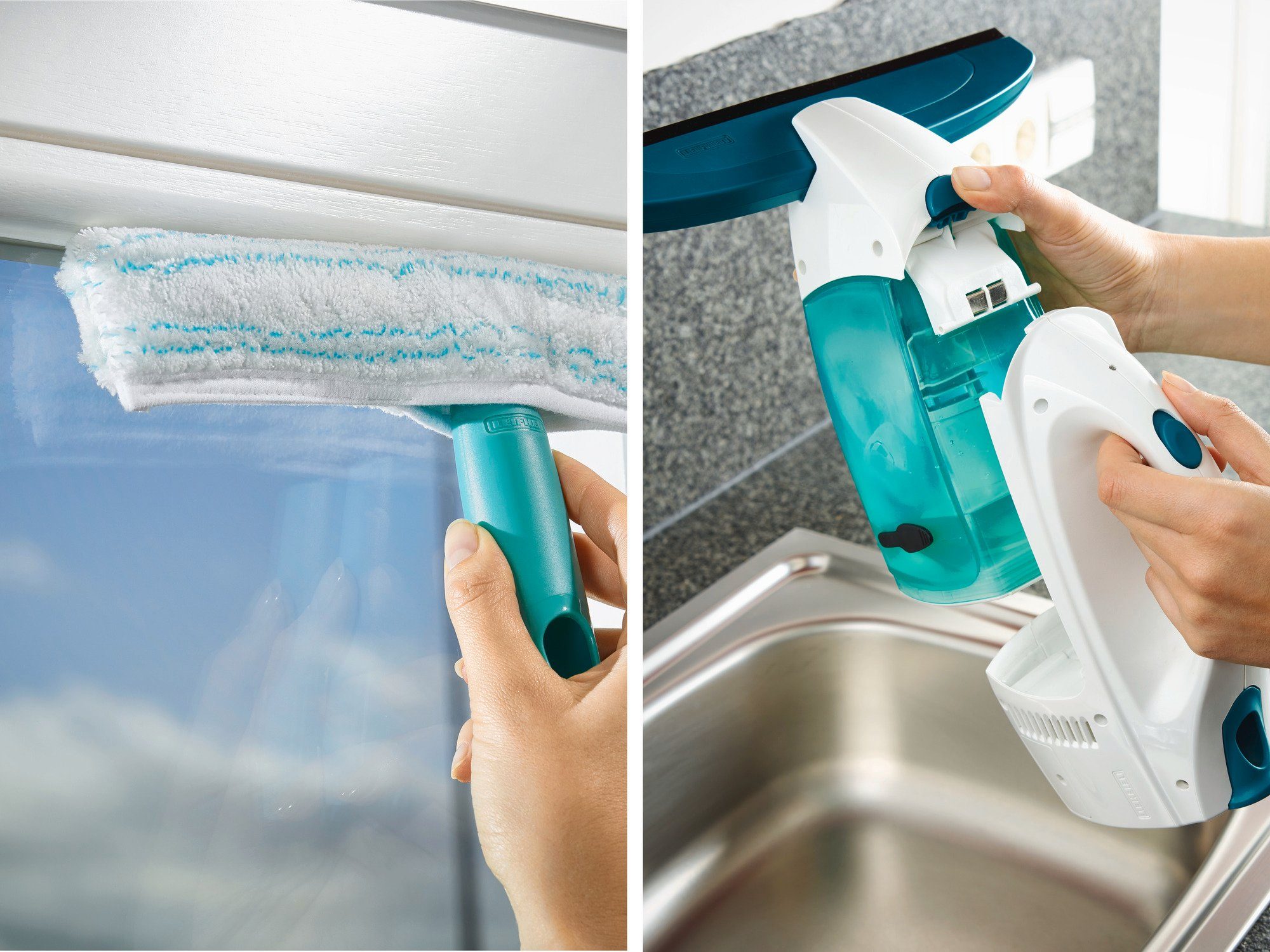 Leifheit Wasch-Sauger Set Fenstersauger Dry & Clean mit Stiel, Einwascher, schmaler Saugdüse