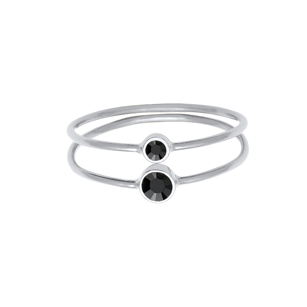Elli Elli Bague Femmes Set Filigrane avec Cristaux Noir en Argent Sterling 925 Bague
