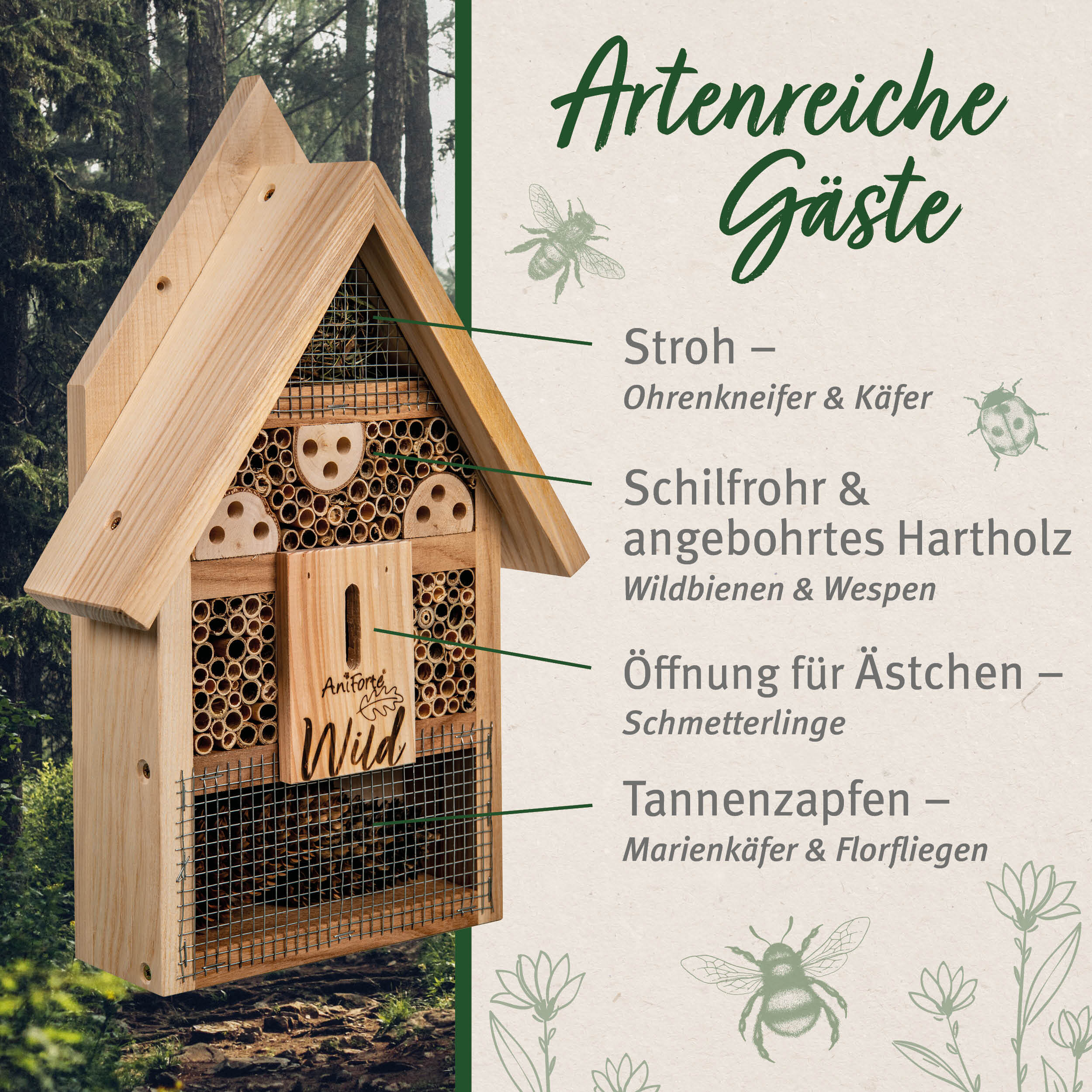 Aniforte Insekten Aniforte Wild Insektenhotel mit Lockstoff