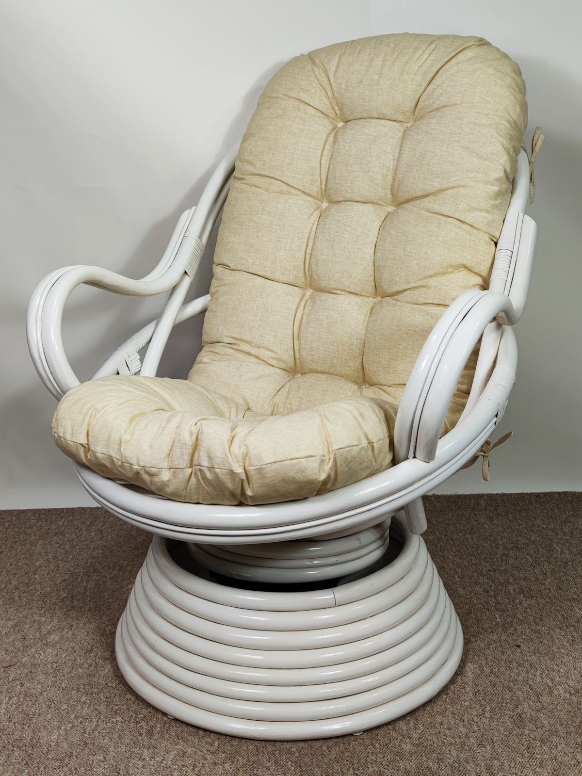 Rattani Rattanstuhl Rattan Drehsessel, Drehwippsessel Linda Weiß Lackiert
