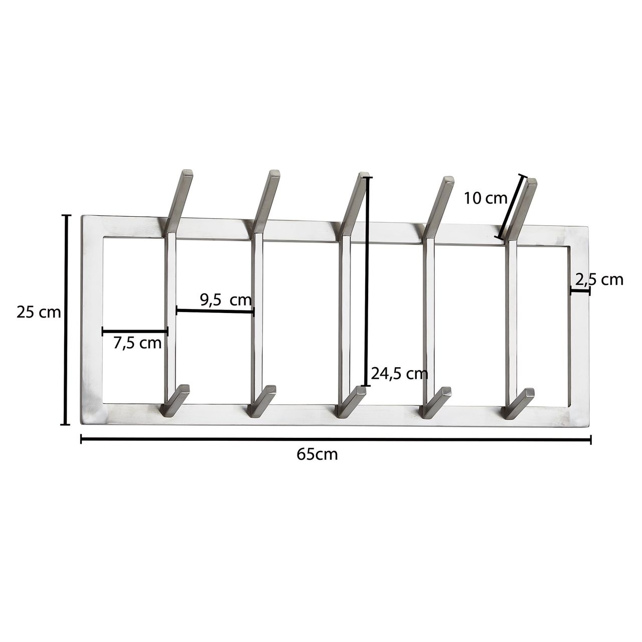 Wohnling Wandgarderobe Metall Silber 65x30x10 cm