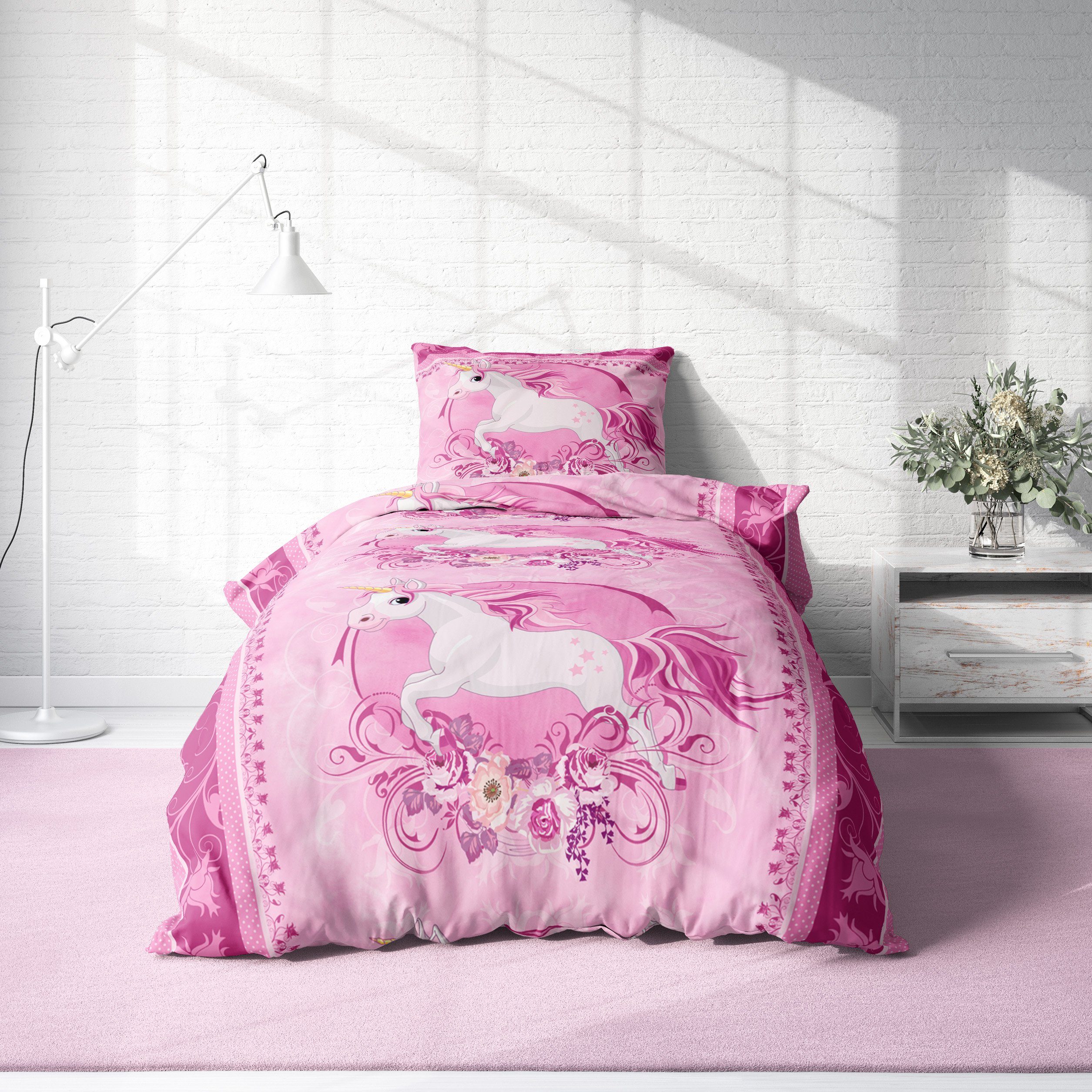 Bettwäsche Unicorn, One Home, Mikrofaser, 2 teilig, mit Magic Einhorn