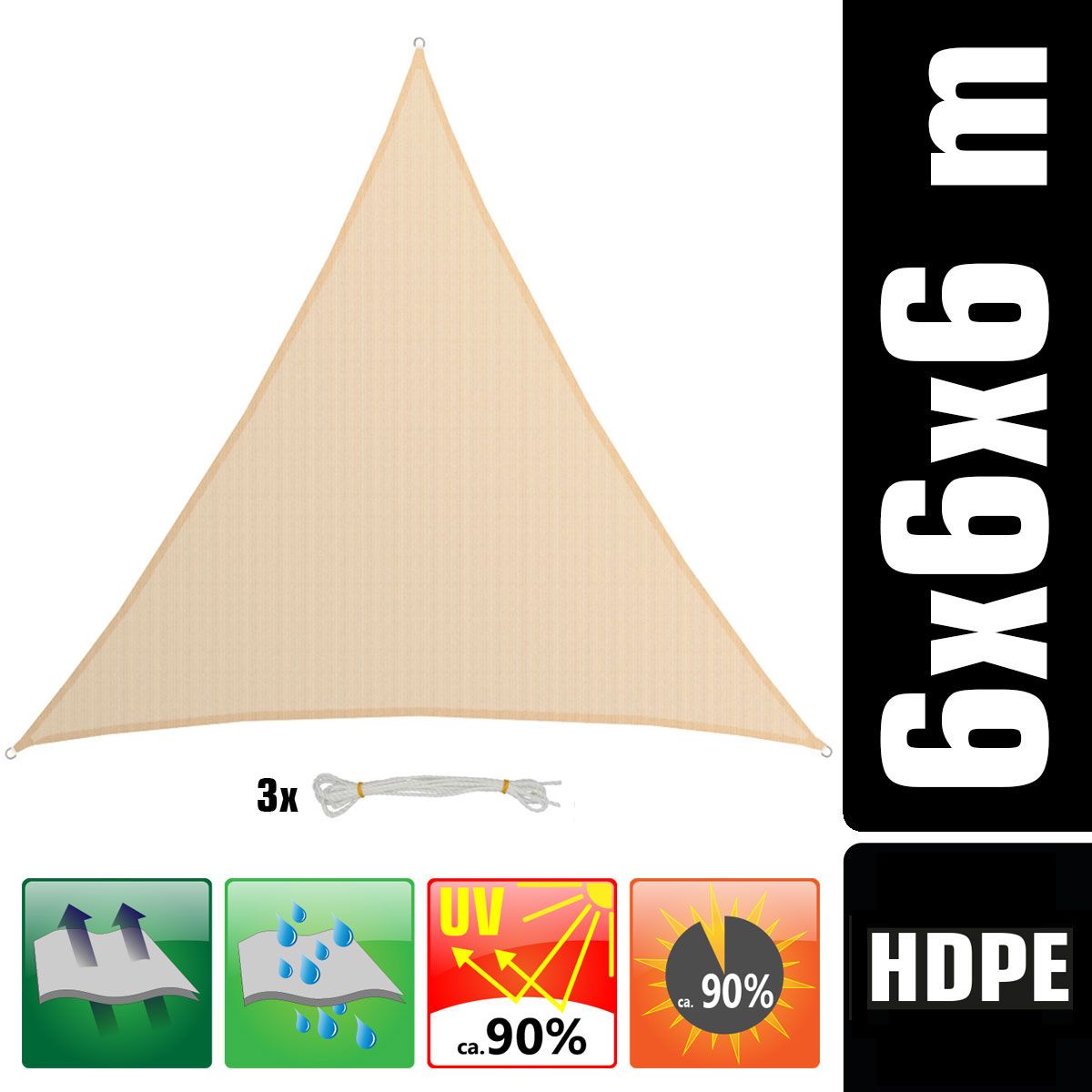 AMANKA 6 x 6 x 6 atmungsaktives UV Sonnensegel