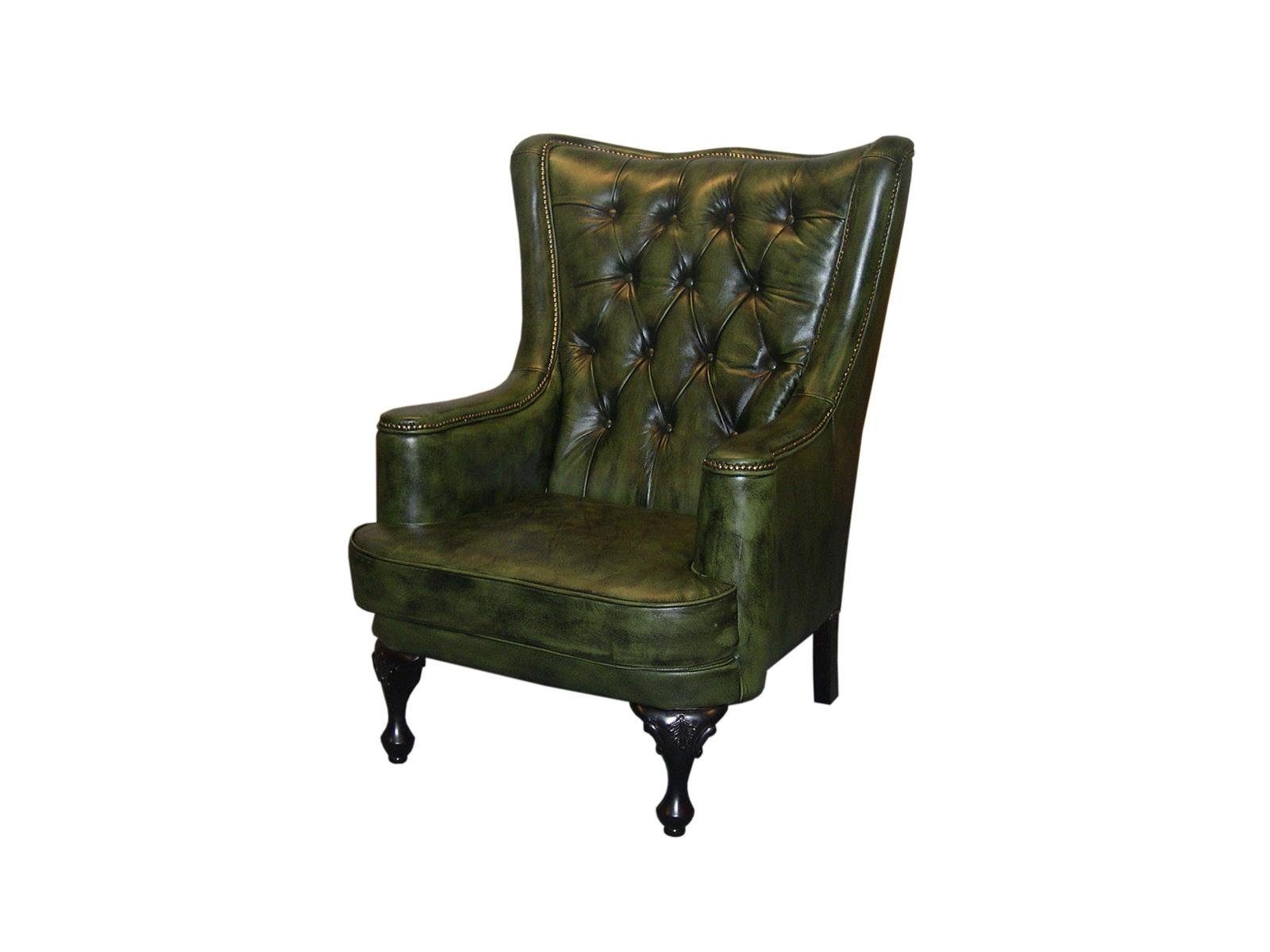 Salottini Chesterfield-Sessel Chesterfield Ohrensessel Katerine Ledersessel Hocker Grün
