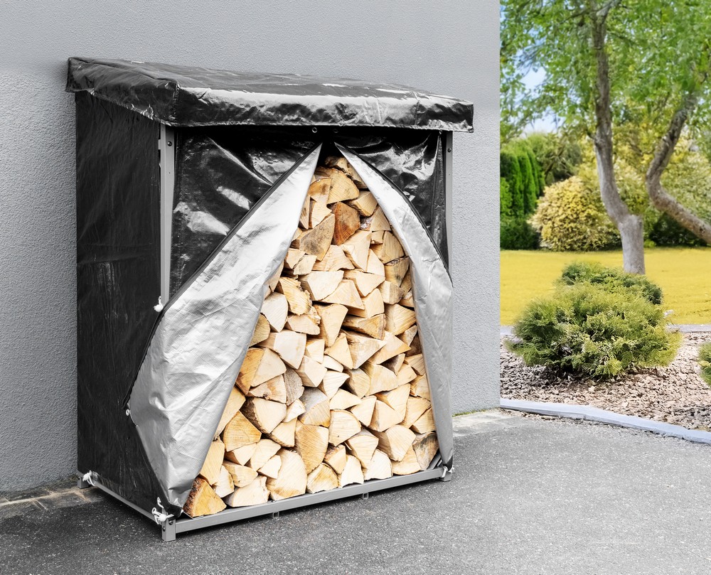HC Garten & Freizeit Brennholzregal aus Metall mit Abdeckung S ca. 110x70x145 cm