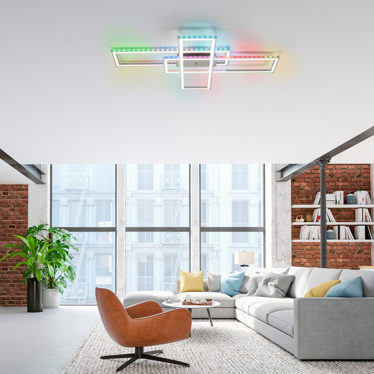 JUST LIGHT LeuchtenDirekt LED Deckenleuchte FELIX60, Downlight: CCT, Sidlight: RGB, dimmbar, IR-Fernbedienung, IP20