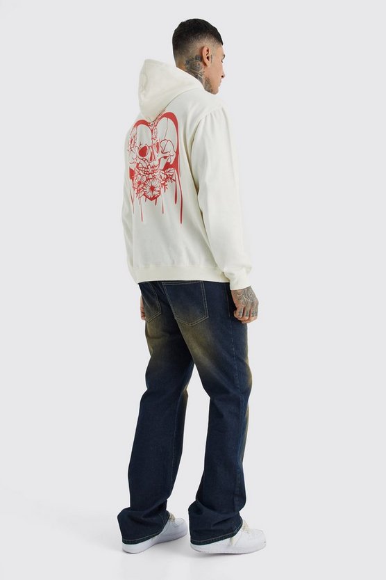 Tall Oversize Hoodie mit Totenkopf Herz Print