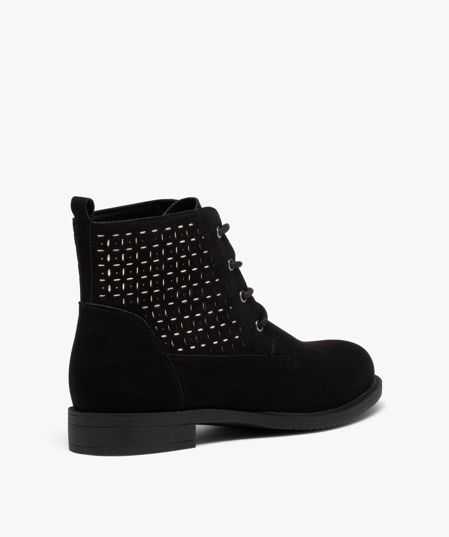 Boots lacées en suédine à détails dorés femme noir | GEMO
