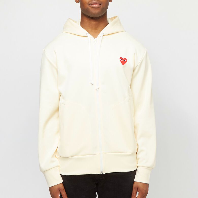 Comme des Garcons Play Play Red Heart Zip Hooded Sweatshirt ivory