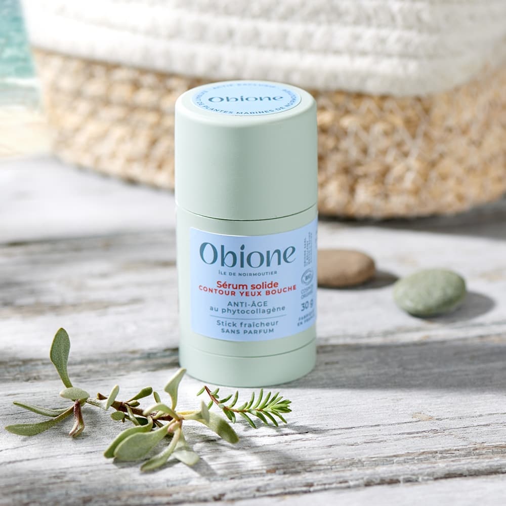 obione Sérum solide Anti-âge Contour yeux et bouche - Stick fraîcheur, sans parfum Hydratant, défatigant, apaisant - Extrait de plantes marines de Noirmoutier