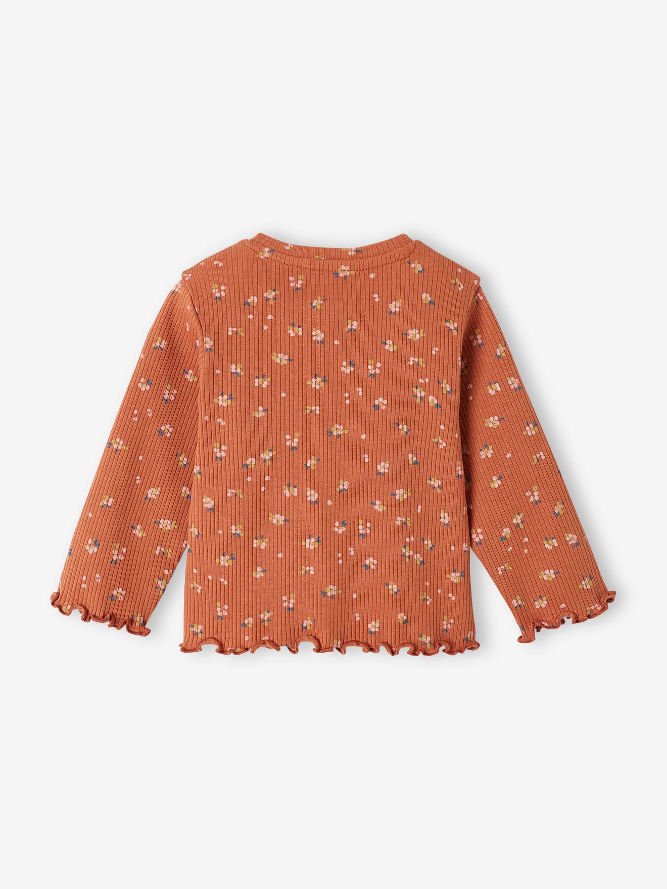 T-shirt en maille côtelée bébé manches longues marine imprimé