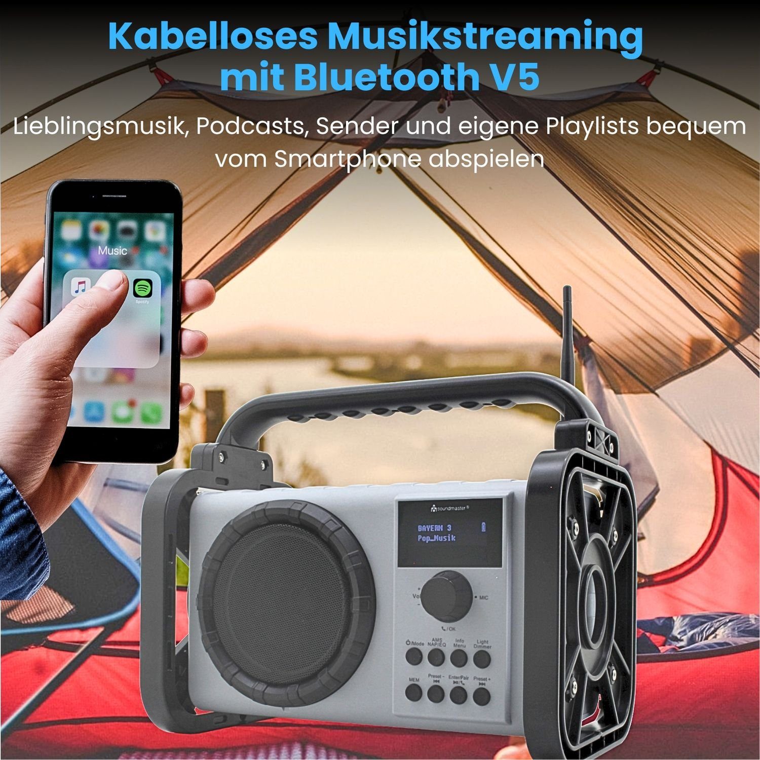 Soundmaster DAB80SW Baustellenradio DAB+ Bluetooth Akku IP44 spritzwassergeschützt Digitalradio (DAB) (DAB+, MW, PLL-UKW, FM, AM)