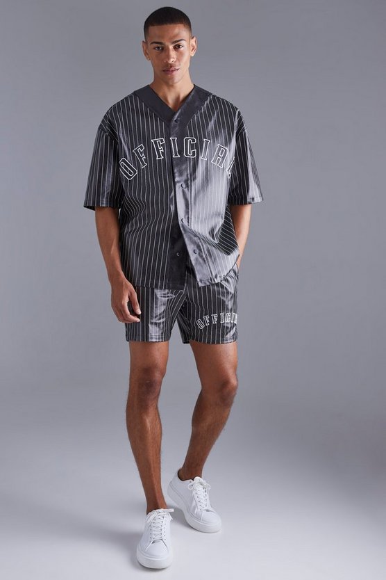 Kurzärmliges Oversize PU Baseball-Hemd & Shorts