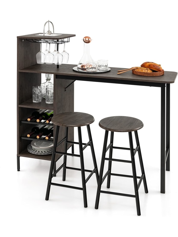 COSTWAY Bartisch mit Barhocker Set in Anthrazit günstig kaufen onesize