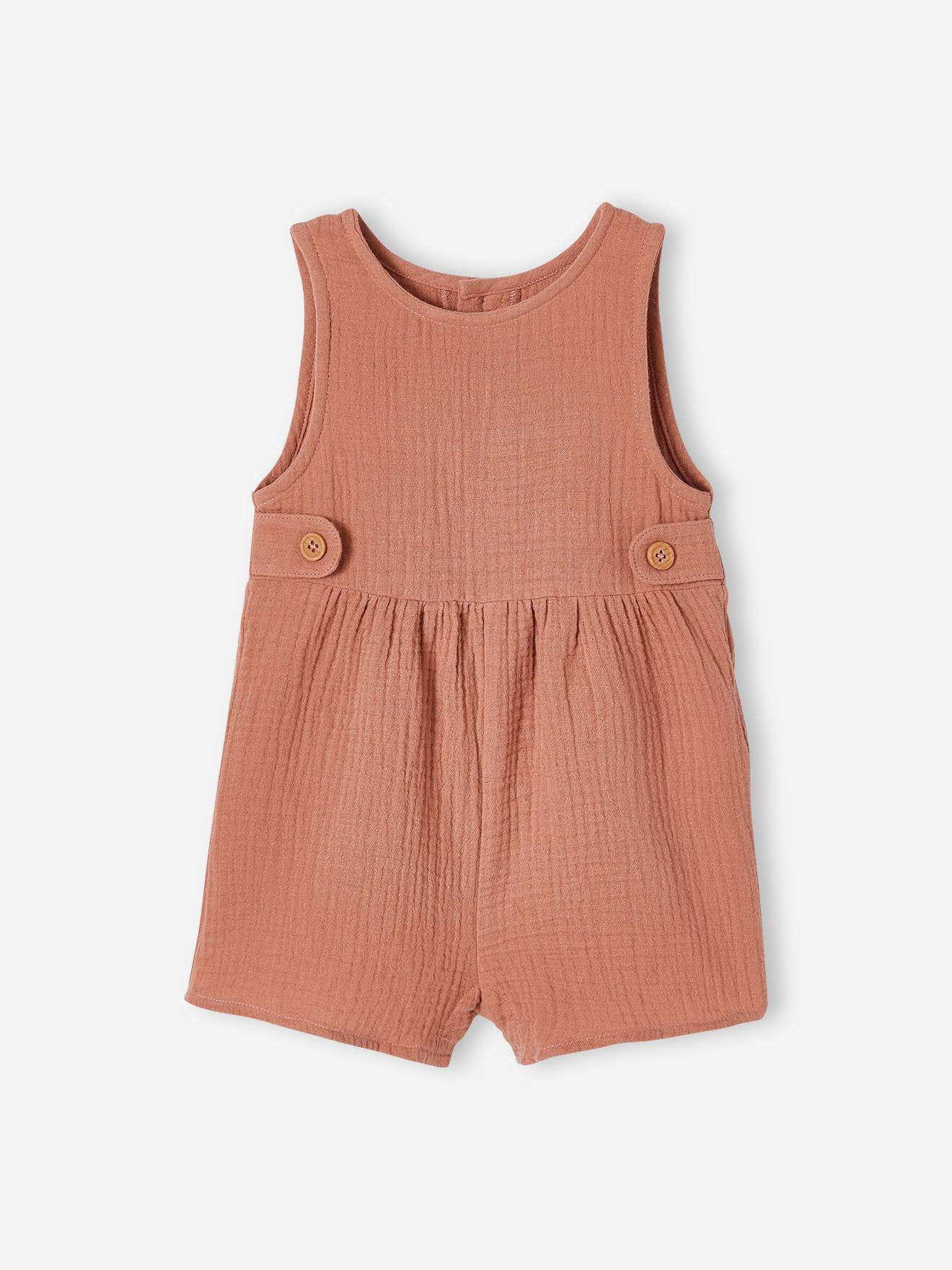 Vertbaudet Mädchen Baby-Set: T-Shirt, Kurzoverall & Haarband, personalisierbar - altrosa