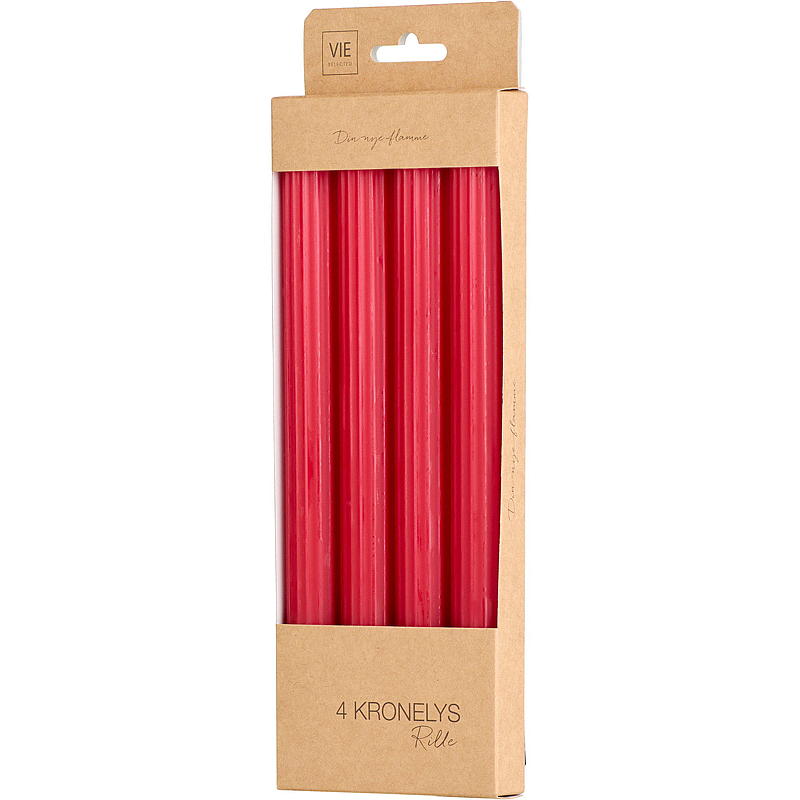 Vie Selected Kronelys 4-pk 24 cm rillet parafin rød
