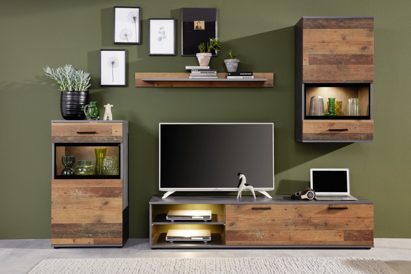 trendteam Wohnwand Mango, (Set 4-teilig, ca. 246 x 190 cm), Used Wood Design