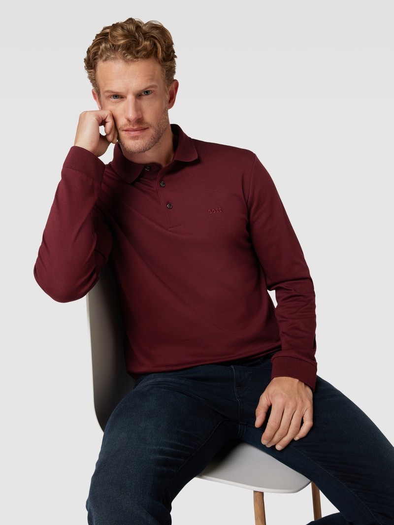 Poloshirt mit Label-Stitching Modell 'PADO' in bordeaux rot