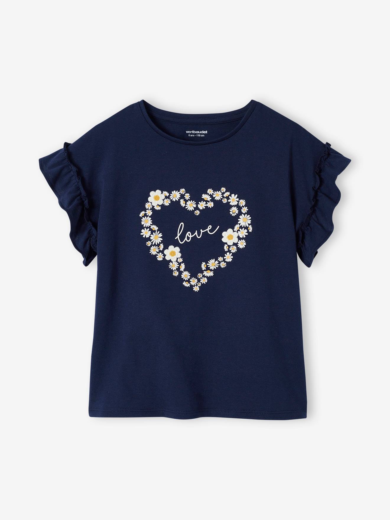 Vertbaudet Mädchen T-Shirt mit Volantärmeln - dunkelrosa