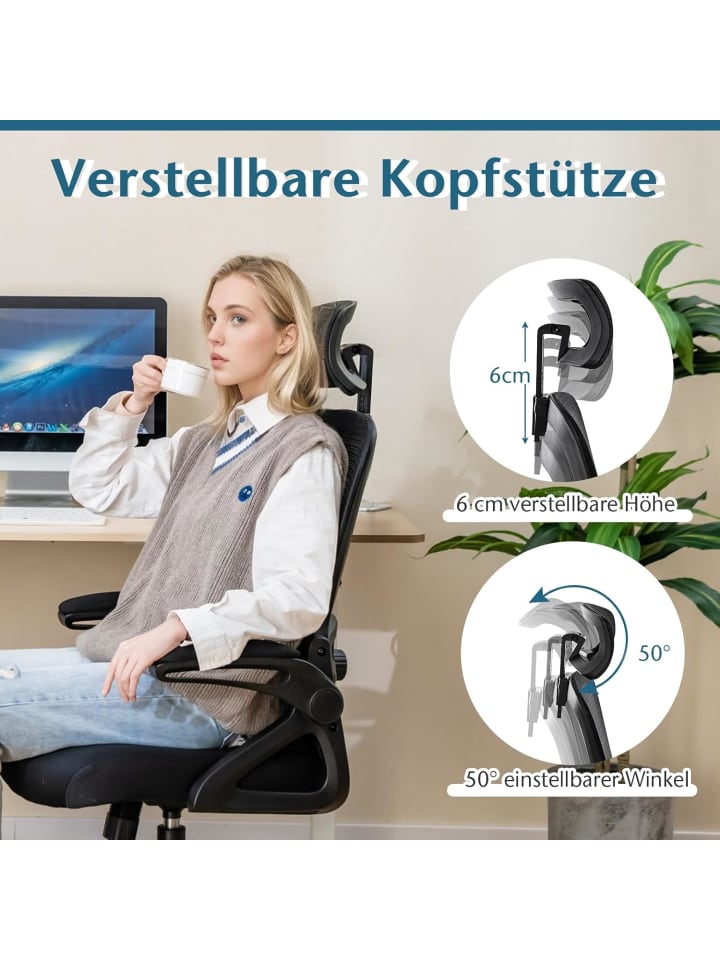 COSTWAY Ergonomischer Bürostuhl verstellbar in Schwarz günstig kaufen onesize