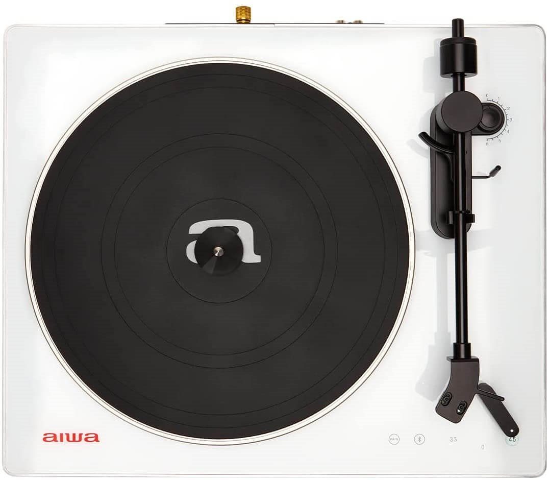 Aiwa APX-680BT BT-Plattenspieler Konvertierer 33/45 U/min Vinyl Plattenspieler (Riemenantrieb, hochwertiger Riemenantrieb, Touch-Bedienfeld aus Glaspolymer mit weißer LED-Hintergrundbeleuchtung)