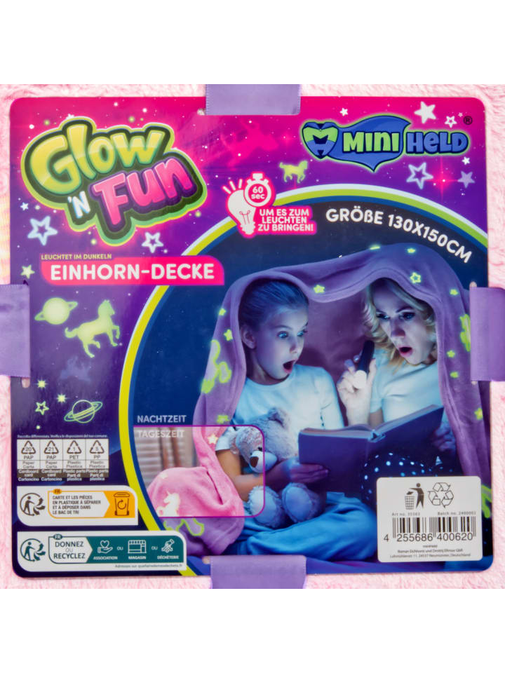 miniHeld Kinderdecke Kuscheldecke Einhorn Motiv leuchtet im Dunkeln 130x150cm 0 Monate günstig kaufen onesize