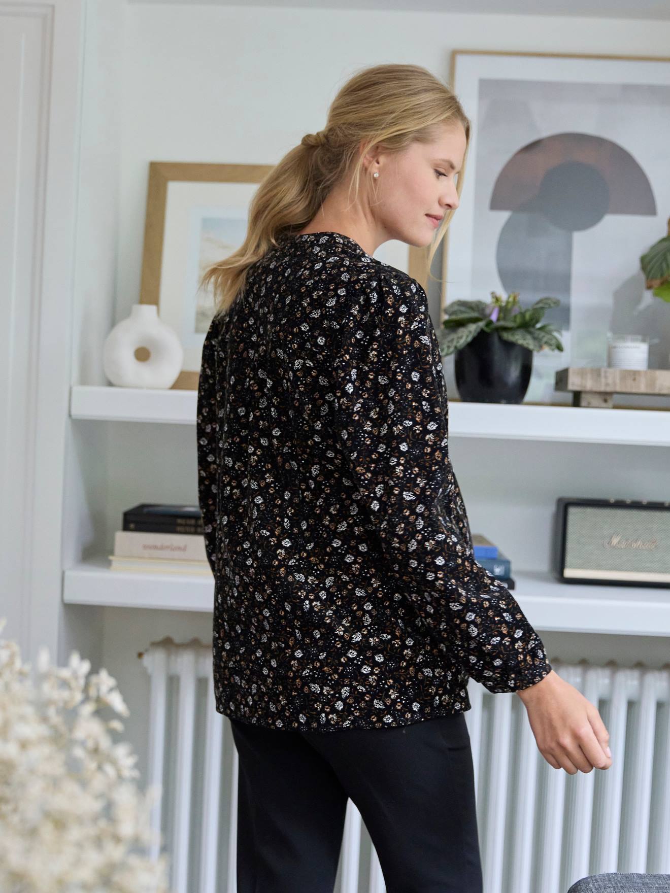 Blouse imprimée velours côtelé grossesse et allaitement noir