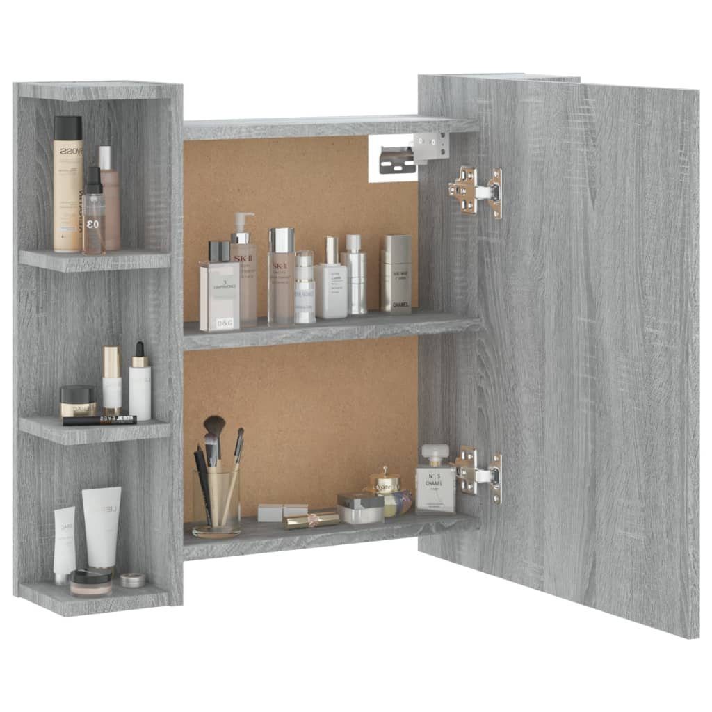 vidaXL Badezimmerspiegelschrank Spiegelschrank mit LED Grau Sonoma 70x16,5x60 cm (1-St)
