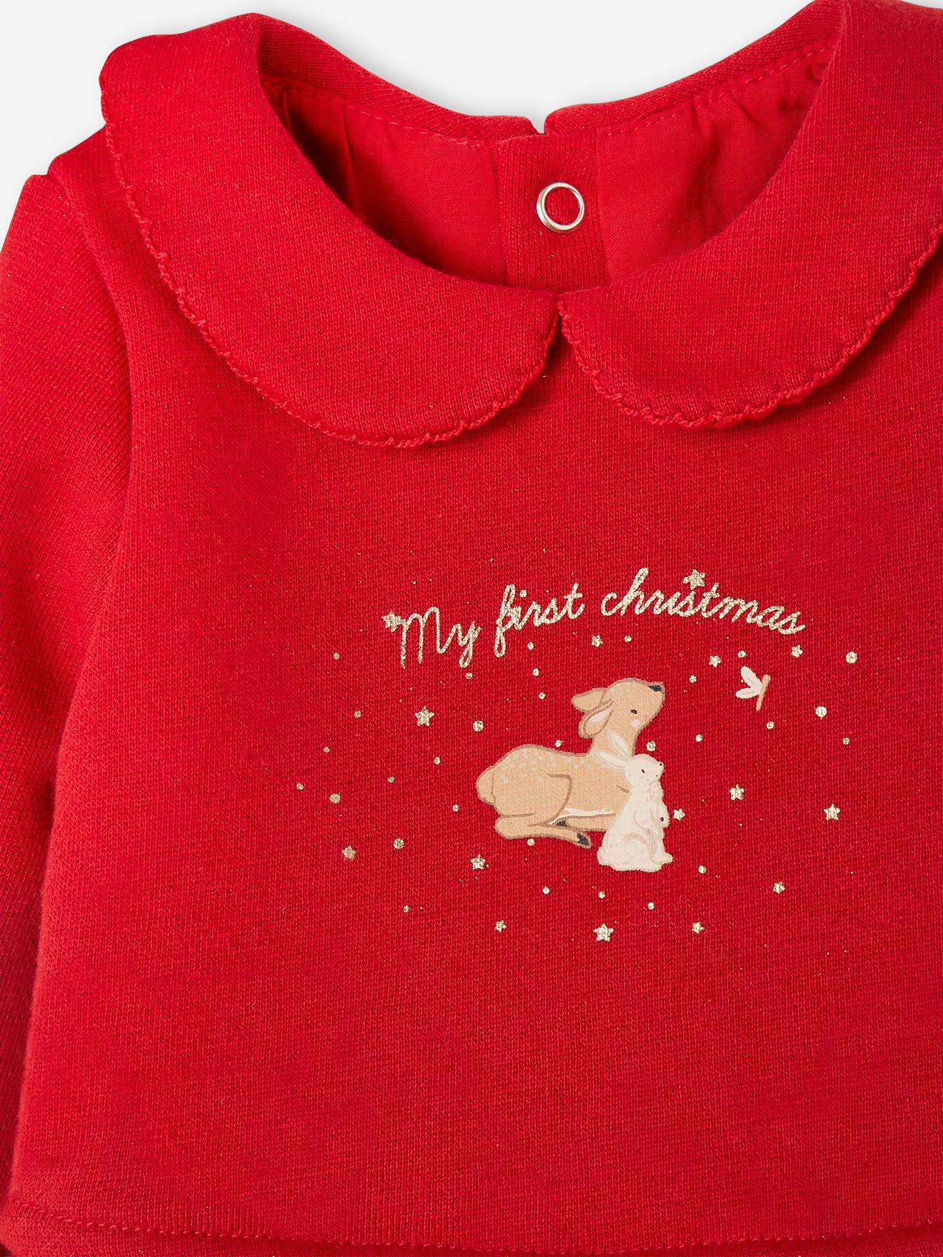 Vertbaudet Weihnachtliches Baby-Set: Kleid, Haarband & Strumpfhose - rot
