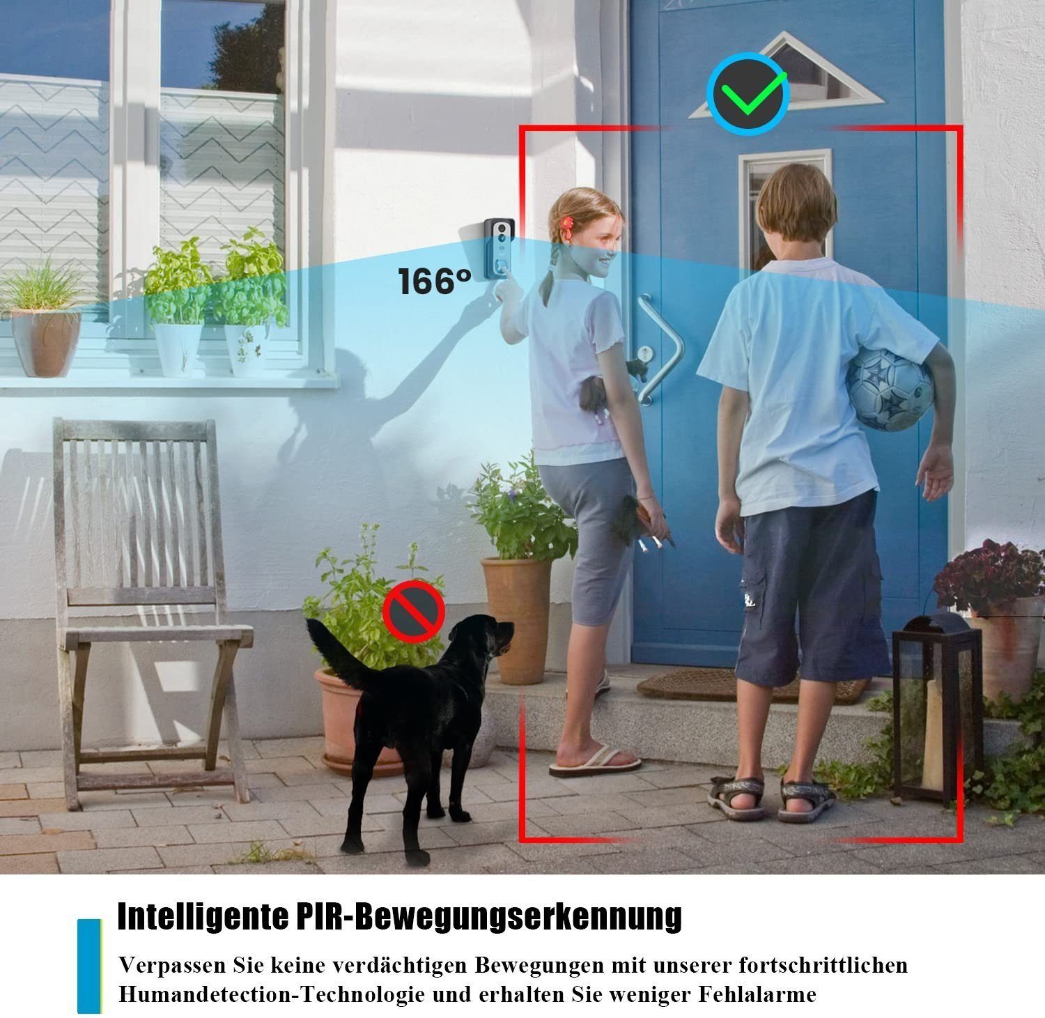 ieGeek Türklingel 2K Video-Türklingel mit Chime,Kabellos Smart Home klingel & SD-Karte (2,4-GHz-WLAN Intelligente Türklingelkamera mit PIR Bewegungserkennung, 2-Wege-Audio,24/7-Daueraufzeichnung,Echtzeit-Benachrichtigung), Menschliche Erkennung,Cloud