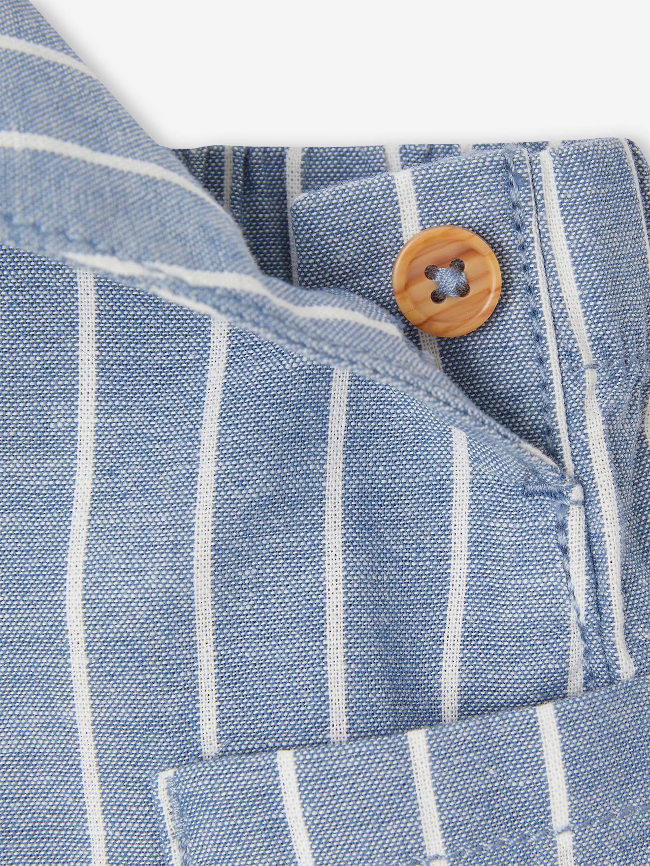 Vertbaudet Baby Latzhose, Leinen/Baumwolle - blau
