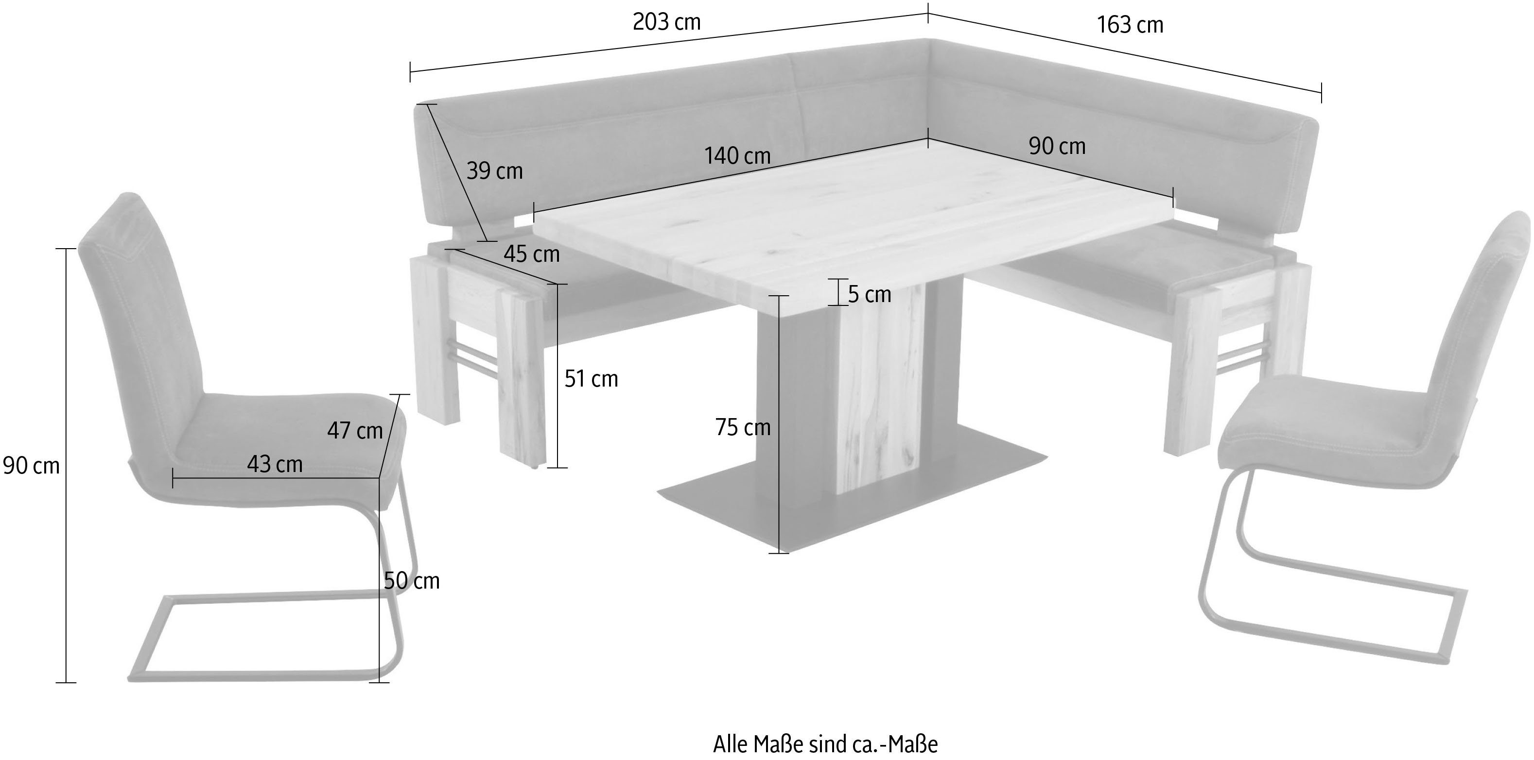 K+W Komfort & Wohnen Eckbankgruppe Floyd, (Set, 5-tlg), Stauraum-Eckbank, wahlweise rechts oder links langer Schenkel 203cm