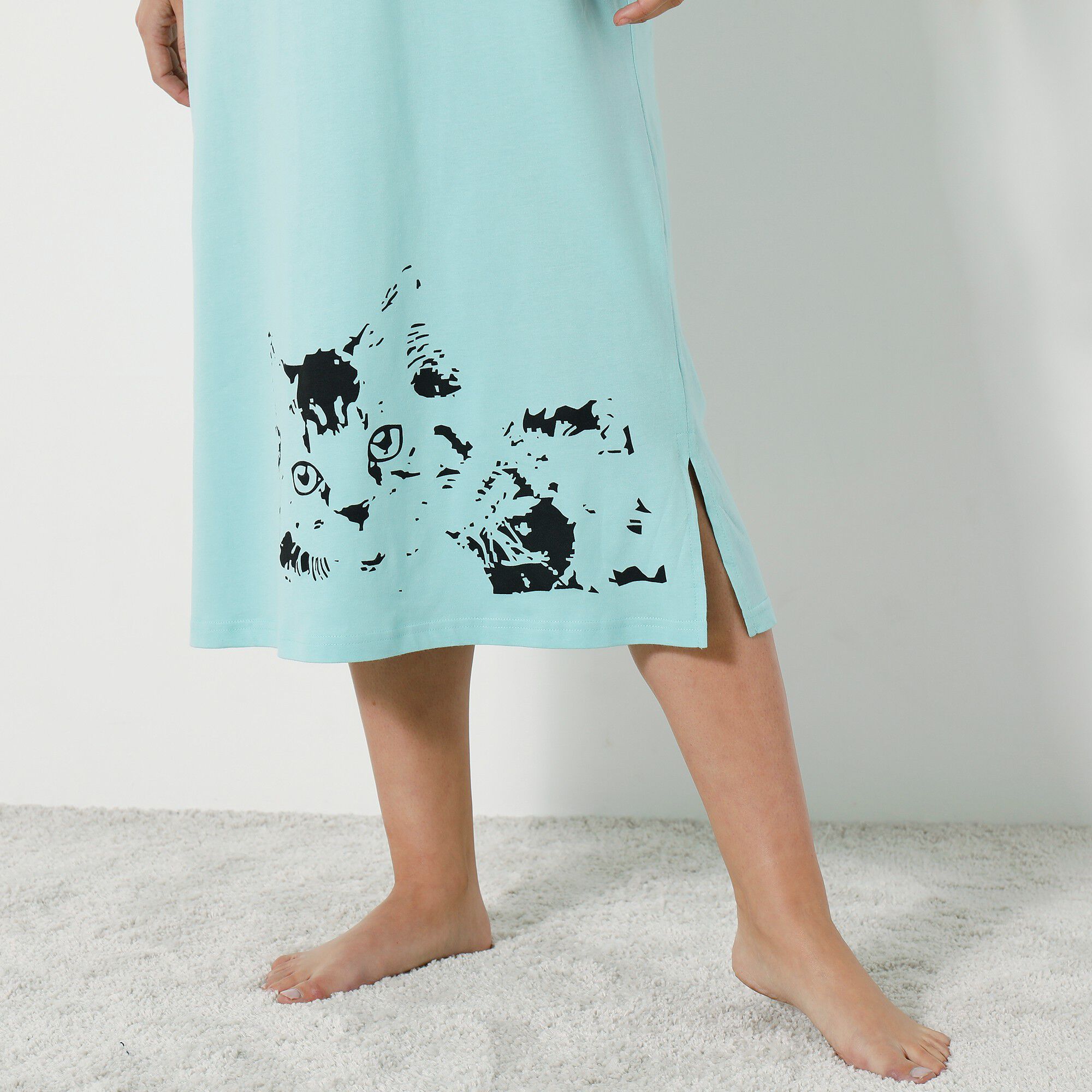 Chemise de nuit longue imprimé chat
