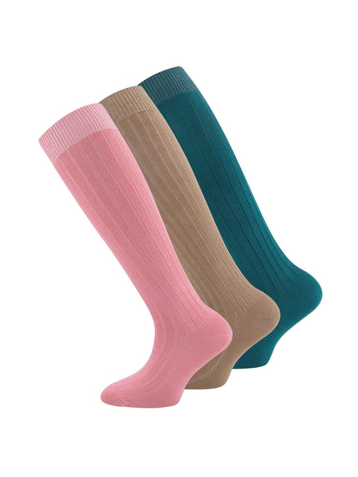 ewers 3er-Set Kniestrümpfe 3er Pack Rippe in puderrosa-camel-jade günstig kaufen