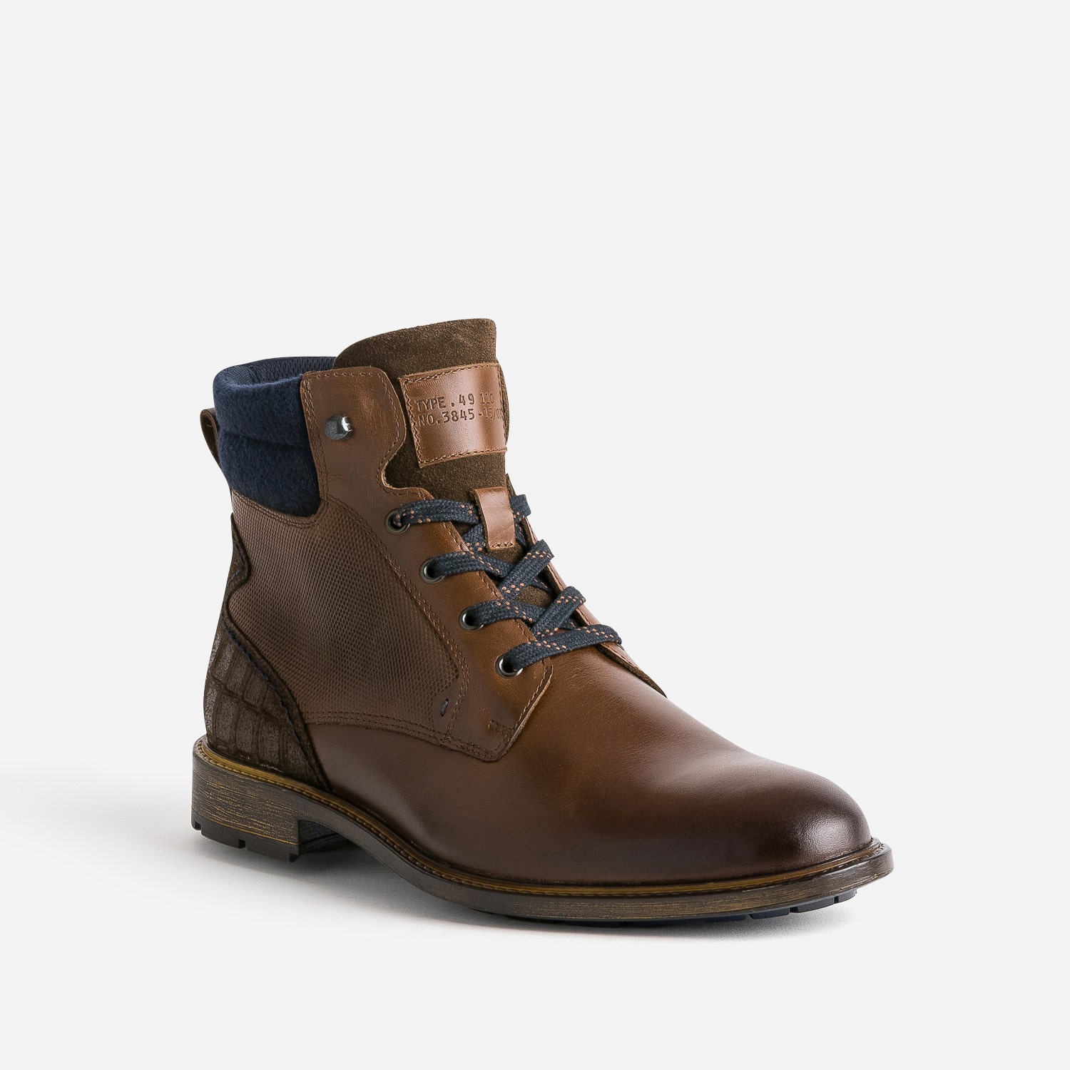 Boots à lacet marron bi-matière