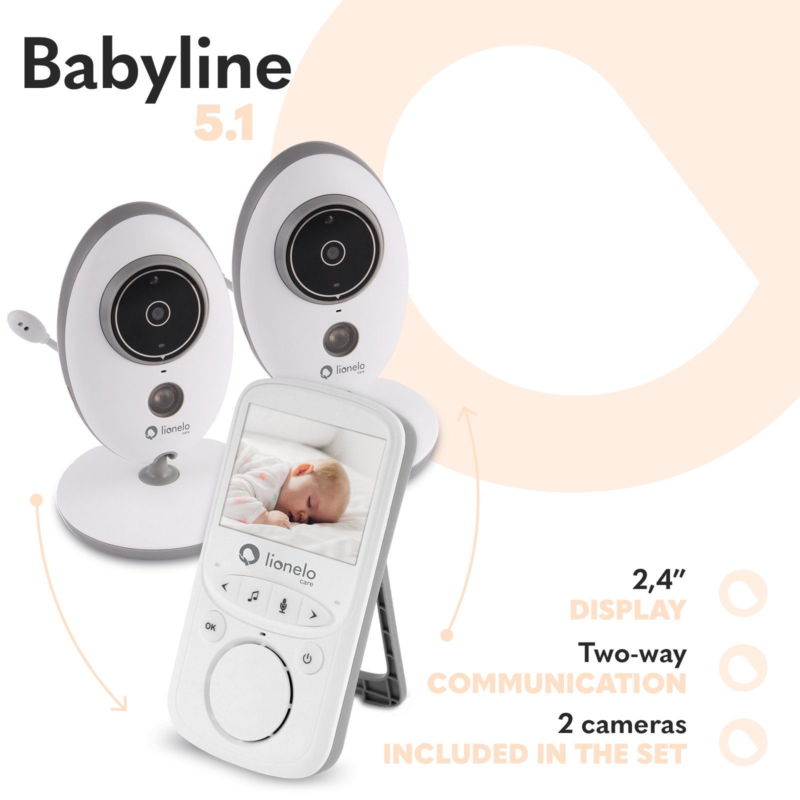 lionelo Video-Babyphone Babyline 5.1, 2 Kamera Temperatursensor 300m Garantie